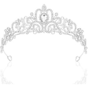 Tiara kristallen kroon, strass, kristal, bruiloft, diadeem, bruiloft, kroon, prinses, geschikt voor bruiloften, eindexamenballen, verjaardagsfeesten, enz., 13 x 14 x 4,5 cm, metaal, Niet-Edelmetaal,