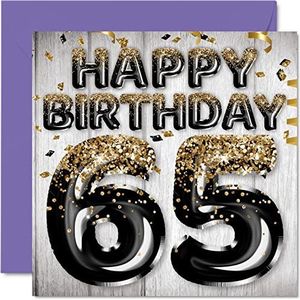 Verjaardagskaart voor mannen – ballonnen – zwart goud glitter – verjaardagskaart voor mannen – 145 mm x 145 mm