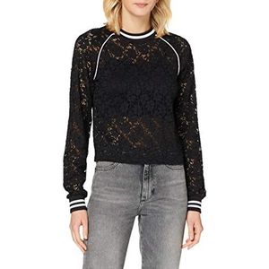 Urban Classics Dames Short Lace College Crew Sweatshirts voor dames, zwart.
