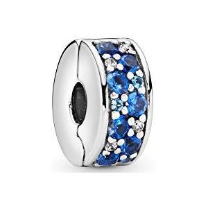 PANDORA Moments 791817NSBMX blauwe pavé clip sterling zilver zirkonia zilver zirkonia zilver, Zilver, Zirkonia