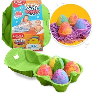 Zimpli Kids 4 x Fizzy Egg Baff Bombz Gift Set, Alternative idéale aux friandises chocolatées de Pâques, Bombe de Bain pétillante pour Enfants, Bombe de Bain colorée et pétillante, Jouet de Bain
