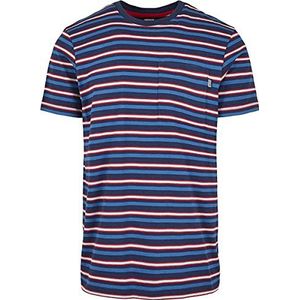 Urban Classics Heren T-shirt Fast Stripe Pocket Tee met borstzak en smalle horizontale strepen S-5XL, donkerblauw/stad-rood