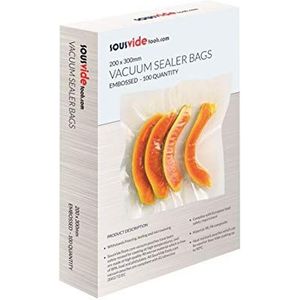 SousVideTools EMB200/300 wafelzakjes, BPA-vrij, voor het koken en bewaren van levensmiddelen, vacuüm, vriezer, kook- en magnetronbestendig, 200 x 300 mm, 100 stuks