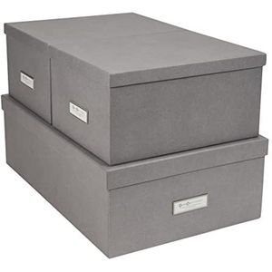 Bigso Box of Sweden Set van 3 opbergdozen voor slaapkamer, kantoor of badkamer, stapelbare opbergdozen, doos met deksel van vezelplaten en papier, grijs