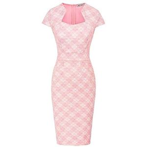 GRACE KARIN CL8947 Vintage rockabilly jurk jaren '50 retro potloodjurk schede jurk zakelijke jurk, Lichtroze (geruit)