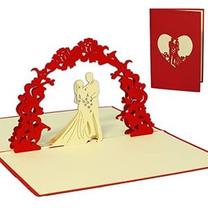 LIN - Pop-upkaart voor bruiloft, huwelijksuitnodigingen, wenskaarten, bruiloft, huwelijk en bruidspaar onder de bloemenboog