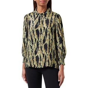 KAFFE Women's Shirt Button Up Relaxed Fit Printed Sleeves Long Point Collar Femme, Green/Yellow Snake Print, 36