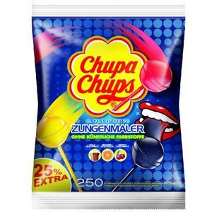 Chupa Chups Tongschilderlolly, navulzak 250 stuks: 25% extra, kleur de tong, zonder kunstmatige kleurstoffen, perfect voor Kerstmis