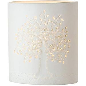 GILDE Levensboom lamp - porselein met geperforeerd patroon in prickellook look H 20 cm