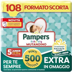 Pampers Baby Dry Culotte Junior +500 points de câlins supplémentaires gratuits, taille 5 (12-18 kg), 108 couches (format de stock)