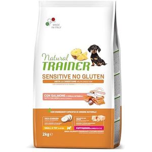 Natural Trainer Sensitive No Gluten droogvoer voor puppy's, mini-speelgoed met zalm en volle granen, 2 kg