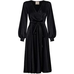 Swing Fashion Dames midi-jurk | elegante jurk | feestjurk | avondjurk | trouwjurk | baljurk | baljurk | V-hals | lange mouwen | zwart | 38 (M), zwart, M, zwart.