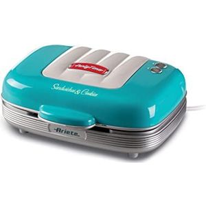 Ariete 1972/01 | 50's Style tosti apparaat | ook voor donuts & muffins | 700W | 3 verwisselbare platen | licht blauw