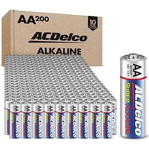 ACDelco 200 stuks AA Super alkaline batterijen, 10 jaar levensduur, hersluitbare verpakking