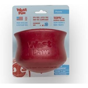 West Paw Zogoflex Holiday Toppl hondenspeelgoed, interactief kauwspeelgoed voor middelgrote kauwers, apporteren, vangen – voor droogvoer, lekkernijen, groot, 10,2 cm, robijnrood