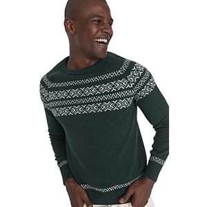 Trendyol Slim Fit trui met ronde hals en kleurblokken trainingspak heren, groen, M, Groen