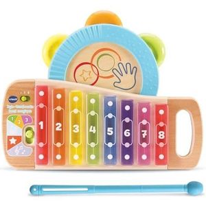 VTech - Magisch xylo-Tamboerijn Lumi, 2-in-1 muziekinstrument voor kinderen, xylofoon en tamboerijn, gedeeltelijk van hout, speelgoed voor baby's, meisjes en jongens vanaf 18 maanden - inhoud in het