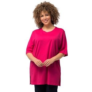 Ulla Popken Basic T-shirt, ronde hals, casual, halve mouwen, T-shirts voor dames, magenta/roze