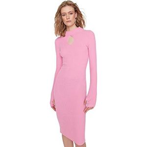 Trendyol Dames gebreide halflange jurk nauwsluitend, roze, M, Roze