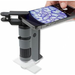 Carson (MP-250) MicroFlip zakmicroscoop 100-250 keer vergroting met LED-verlichtingsfunctie en smartphone-adapterclip, grijs