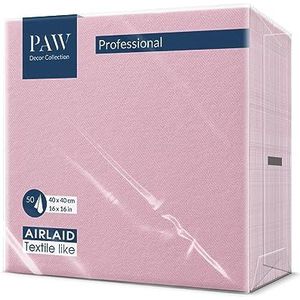 PAW Papieren servet - Airlaid (40 x 40 cm) I Monocolor, Roze I Voor verjaardagen, bruiloften, doopfeesten I Stofstructuur I Kleur: Monocolor (Light Pink)
