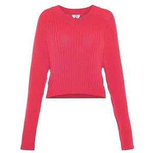 myMo Pull en maille côtelée avec col en V et polyester Rose Taille M/L, Rose, M