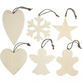 Kerstboomversiering kerstdecoratie 9-11 cm dikte 4 cm multiplex 6 stuks