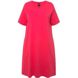 Ulla Popken, Jersey jurk dames grote maten A-lijn ronde hals halflange mouwen zakken rood 44-46, Rood