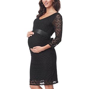 Be Mammy Avondjurk van kant, zwangerschap, 3/4-mouwen, kleding BE20-209, zwart.