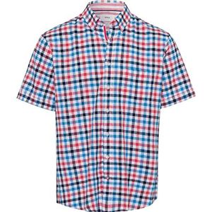 BRAX Style Dan C Cotton Linen Slub hemd korte mouwen geruit heren overhemd, Oceaan Blauw