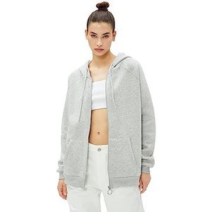 Koton Sweat à capuche zippé avec poche côtelée pour femme, Gris mélangé (Grm), M