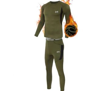 MEETYOO Thermo-ondergoedset voor heren, sneldrogend, lang ondergoed, compressie-jumpsuit voor training, skiën, hardlopen, wandelen, Groen