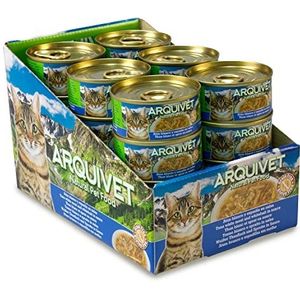 ARQUIVET - Super premium blikjes van witte tonijn met spray voor katten - gourmetvoer met 100% natuurlijke ingrediënten bereid - 24 stuks - 80 g per eenheid - natvoer