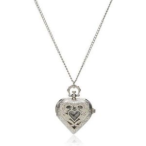 Jewelrywe zilveren hartvormige hanger medaillon stijl vintage zakhorloge voor dames, ketting 76,2 cm (met geschenkzakje) voor Valentijnsdag, legering, N/A, Legering