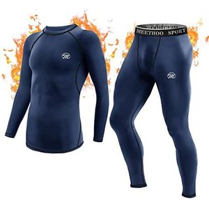 MeetHoo Thermo-ondergoedset voor heren, sport basislaag, lange mouwen, bovendeel + broek, winterski, blauw, XXL