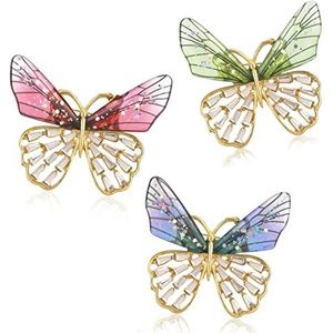 OOTSR 3-delige vlinderbroches, sieraden voor dames, vlinderstijl, legering, meerkleurig, met strass, voor feest, bruiloft en verjaardag, metaal, Metaal