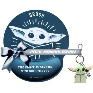 WONDEE Pack Mandalorian Star Wars Cadeaux Baby Yoda Grogu, porte-clés original USB 32 Go + tapis souris ergonomique de Grogu - Cadeaux originaux, Star Wars Merchandising officiel
