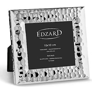 EDZARD Gubbio Fotolijst, vierkant, 10 x 10 cm, zilver, elegant, aanslagvrij met fluwelen achterwand met ophanglus, fotolijst om neer te zetten en op te hangen