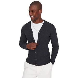 Trendyol Trendyol Heren Plus Size Slim Standaard V-hals Geweven Vest Heren Sweater (1 stuk), Antraciet