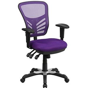 Flash Furniture Ergonomische bureaustoel met rugleuning van mesh, voorgevormde en in hoogte verstelbare zitting met drie peddelbesturingen, paars