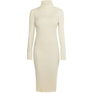 YEPA Robe midi en tricot à manches longues pour femme, beige clair, M-L