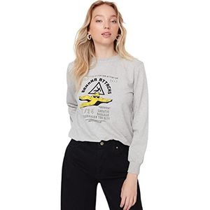 Trendyol Sweatshirt met ronde hals met slogan standaard trainingspak dames, grijs, S, grijs.