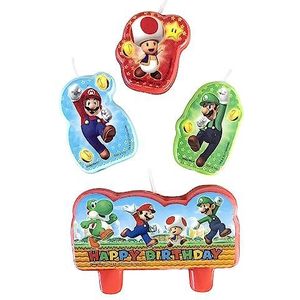 Amscan 171554-55 - Set van 4 mini verjaardagskaarsen Super Mario Happy Birthday