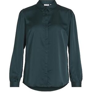 Vila Viellette satijnen overhemd L/S - Noos Damesblouse met lange mouwen, Ponderosa Pine