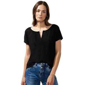 Street One A320219 Dames zomer T-shirt linnenlook, zwart.