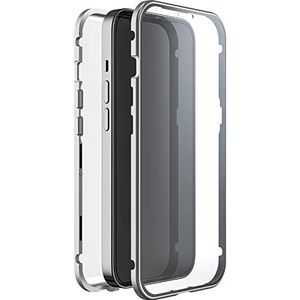 Black Rock - Coque en verre à 360 degrés pour Apple iPhone 14 Pro I, fermeture magnétique (transparente avec cadre argenté)