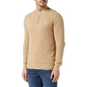 GANT Sweatshirt met halve ritssluiting van katoen-piqué, Donkere Khaki