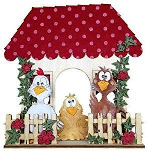 Petra's Bastel News Knutselset huis met omheining en 3 verschillende kippen met lijm, vilt en houten delen Kleur: rood, hout, 28 x 19 x 5,5 cm