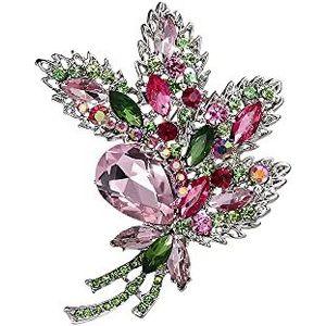 Oenothera strass boeket broche, bloemenbroche, broche vrouwen, voor het bijwonen van dagelijkse dansfeest, etentje, verjaardagsfeest, enz. (roze), Legering, steentjes