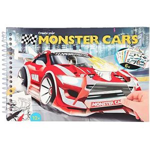 Depesche 11884 Monster Cars Pocket kleurboek met 50 pagina's voor het ontwerpen van coole auto's en raceauto's, zakkleurboek met 6 vellen stickers vol